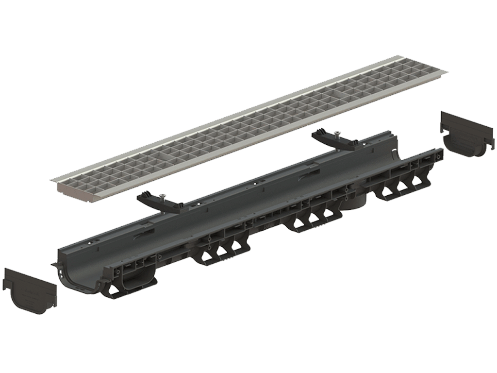 Rigola POLYMAX BASIC DN100 H80 cu gratar metalic zincat, clasa de sarcini pina la 3 tone (1000x156x80)